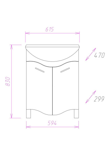 Тумба под раковину Onika Лайн 106043 59х30х75 напольная - фото 3