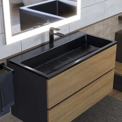 Раковина из литьевого мрамора Uperwood Barsa 3939193464 90х45 полувстраиваемая цвет черный - фото 2