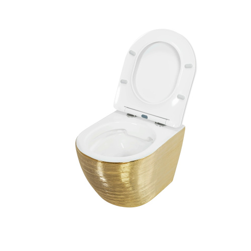 Унитаз подвесной Grossman Санфаянс GR-4455GWS золото/белый с сиденьем микролифт безободковый каскадный смыв - фото 4
