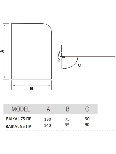 Душевая шторка на ванну River BAIKAL 10000001616 75х130 стекло прозрачное профиль хром глянцевый ориентация универсальная - фото 2