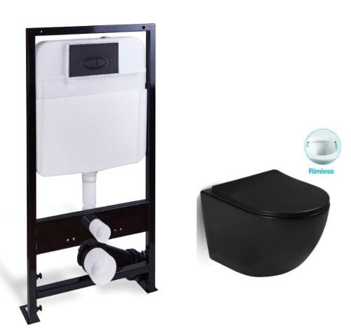 Унитаз подвесной SantiLine SL-5018MB цвет черный матовый с сиденьем микролифт безободковый смыв воронка-водоворот - фото 3