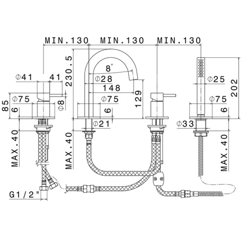 Смеситель Newform Hi-Fi 69682XC.50.050 на борт ванны нержавеющая сталь - фото 2