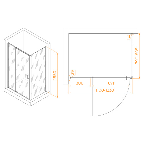 Душевой уголок RGW Passage 350807818-14 110х80 стекло прозрачное профиль черный без поддона - фото 2