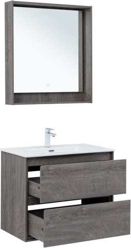 Тумба под раковину Aquanet Милан 00336374 80х45х64 подвесная цвет темное дерево - фото 5