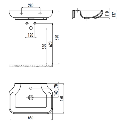 Раковина из сантехнического фарфора Creavit Free FE065-00CB00E-0000 60х45 подвесная цвет белый 1 отверстие под смеситель - фото 2