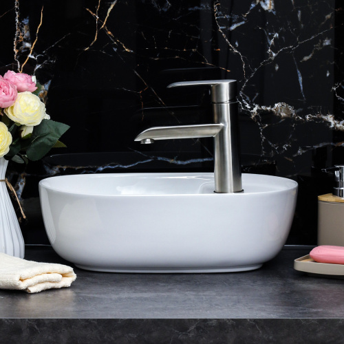 Раковина из сантехнического фарфора Melana 320333-805 42х27 накладная цвет белый 1 отверстие под смеситель - фото 4