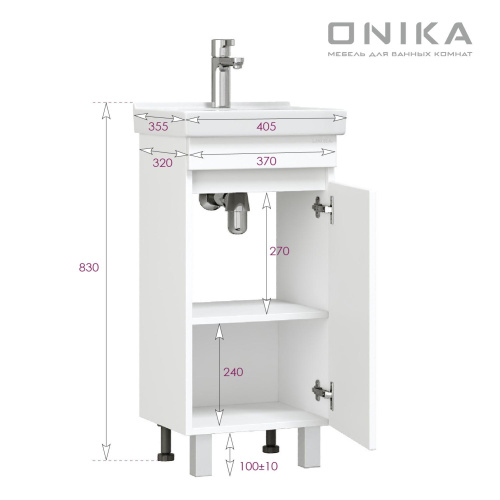 Тумба под раковину Onika Милтон 104009 37х33х68 напольная - фото 3