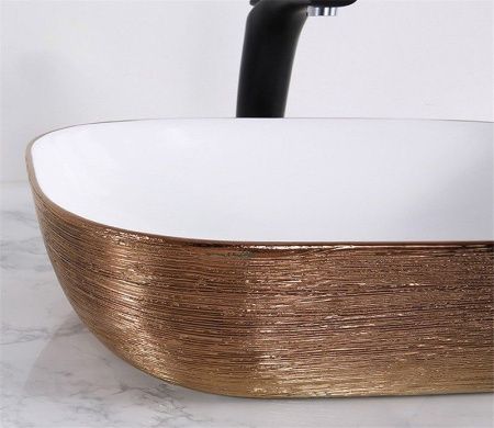 Раковина из сантехнического фаянса CeramaLux D1333H132 50х30 накладная цвет белый/медь без отверстий под смеситель