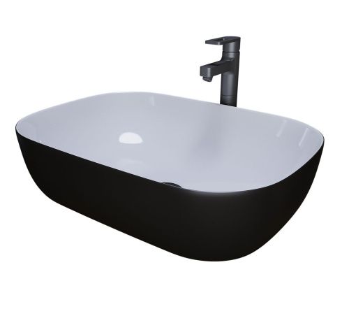 Раковина из сантехнического фаянса Grossman Color GR-4041BW 50х30 накладная цвет белый/черный без отверстий под смеситель - фото 2