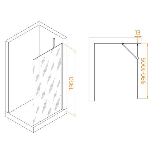 Душевая перегородка RGW Walk In 351011010-14 100х195 стекло прозрачное профиль черный - фото 2