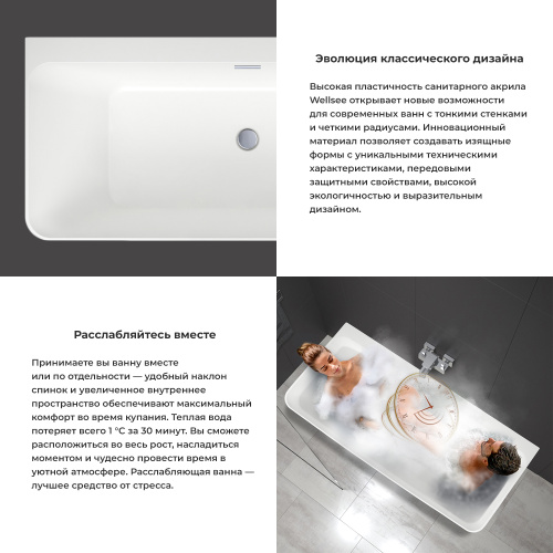 Ванна акриловая Wellsee Bromance 231601000 170х78 пристенная прямоугольная с ножками - фото 5