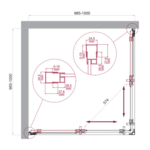 Душевой уголок BelBagno LUCE LUCE-A-2-100-C-Cr 100х100 стекло прозрачное профиль хром глянцевый без поддона - фото 2