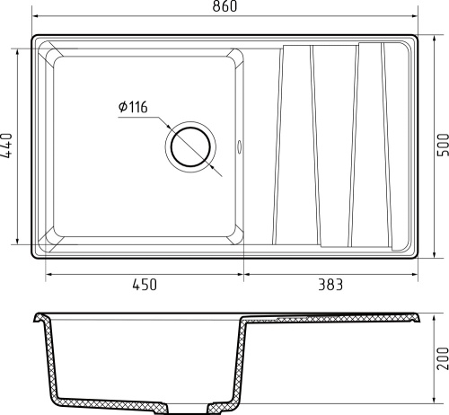 Кухонная мойка Granfest Level LV-860L графит 86х50 цвет графит поверхность матовая - фото 3
