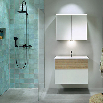 Тумба с раковиной Burgbad Fiumo SFXN082F3956FOT45G0200C0001*1 82х49х61 подвесная цвет белый глянцевый/дуб кашемировый