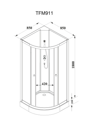 Душевая кабина Parly Effect TMF911 85х85 четверть круга без крыши ориентация универсальная