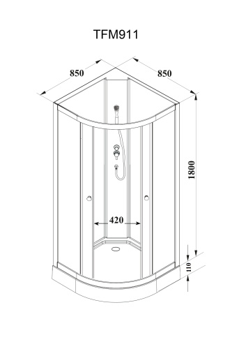 Душевая кабина Parly Effect TMF911 85х85 четверть круга без крыши ориентация универсальная - фото 4