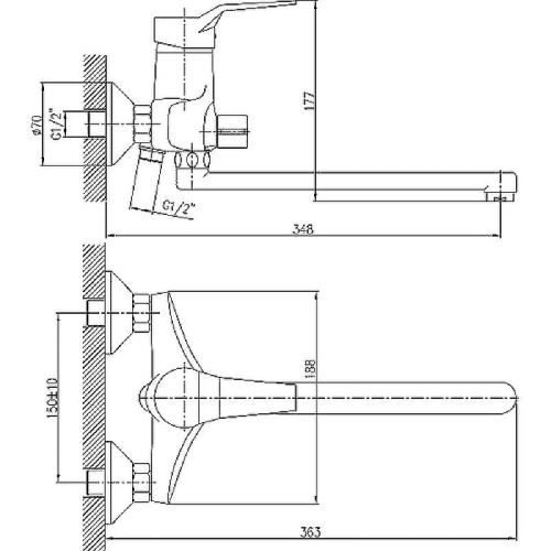 Cмеситель для ванны и душа Haiba HB2263 настенный хром - фото 2
