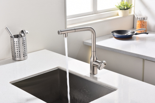 Смеситель для кухни Paulmark URBAN Ur213104-BS на раковину никель - фото 3