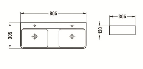 Раковина из санфаянса CeramaLux 78694 81х31 подвесная цвет белый глянцевый 2 отверстия под смеситель - фото 2