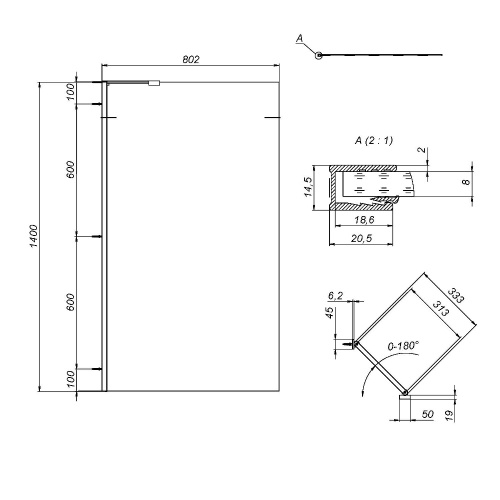 Душевая шторка на ванну Am.Pm Gem W90BS-080-140CT 80х140 стекло прозрачное профиль хром глянцевый ориентация универсальная - фото 3