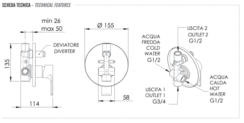 Смеситель для душа Remer Energy EY09 встраиваемый в стену хром - фото 2