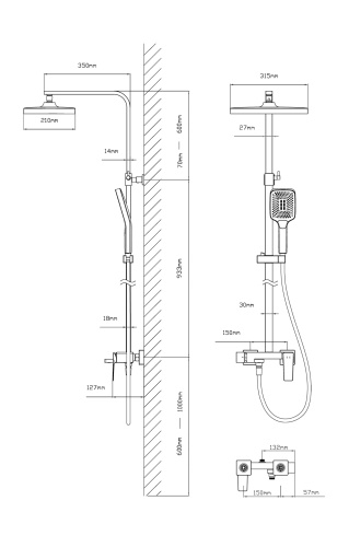 Душевая стойка Vincea Cube VSFS-4C12GM настенная цвет вороненая сталь - фото 3
