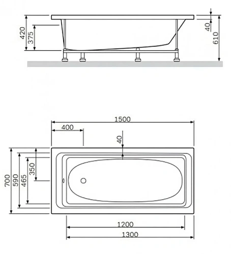 Ванна акриловая Alba Spa GAMMA ВПР0220200100 150х70 пристенная прямоугольная без ножек - фото 2