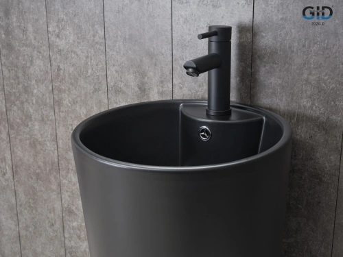Раковина керамическая Gid Autonomo 81120 40х40 напольная цвет черный матовый 1 отверстие под смеситель - фото 3