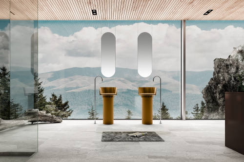 Раковина из полиэфирной смолы Abber KRISTALL AT2702Vesuvian-H 45х45 напольная цвет оливковый без отверстий под смеситель - фото 2