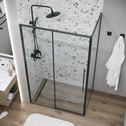 Душевая перегородка Grossman Galaxy 200.K33.01.90.21.00 90х195 стекло прозрачное профиль черный матовый - фото 5