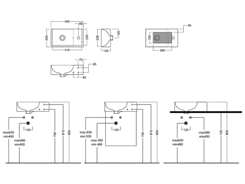 Раковина из санфаянса Hatria BAHIA_13 BH0450250011TS0 45х25 подвесная цвет белый 1 отверстие под смеситель - фото 3