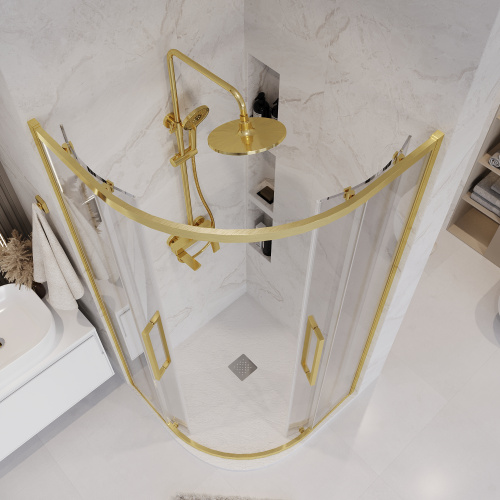 Душевой уголок Grossman Cosmo 301.K33.02.9090.32.00 90х90 стекло прозрачное профиль золото матовое без поддона - фото 3