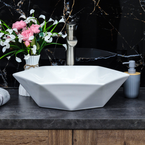 Раковина из сантехнического фарфора Melana 320342-805 49х49 накладная цвет белый без отверстий под смеситель - фото 4