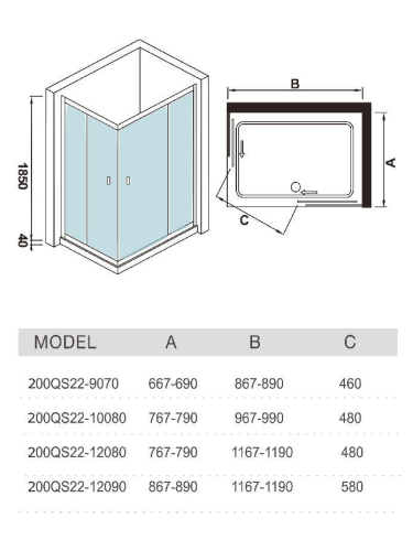 Душевой уголок WeltWasser WW200 10000001228 90х70 стекло прозрачное профиль хром глянцевый без поддона - фото 2