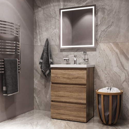 Комплект мебели: тумба 60x43x81 + раковина + смеситель + зеркало + аксессуары Am.Pm Gem S BK91GC подвесной цвет светлый дуб/белый/серебристый/хром - фото 5