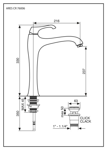 Смеситель Emmevi Ares 76006/BIO на столешницу белый матовый - фото 2