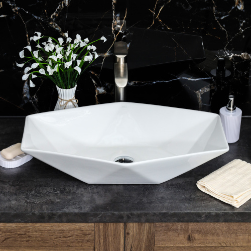 Раковина из сантехнического фарфора Melana 78125-805 65х42 накладная цвет белый без отверстий под смеситель - фото 3