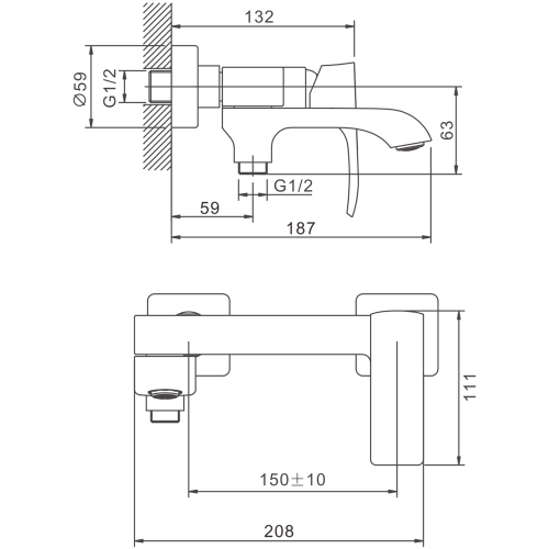 Смеситель для ванны и душа BELZ B60507-5 настенный золото - фото 2