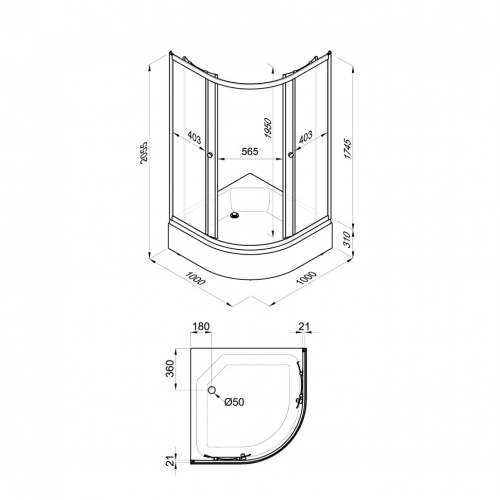 Душевой уголок Тритон Стандарт Щ0000061785 100х100 стекло прозраное с рисунком профиль белый с поддоном - фото 2