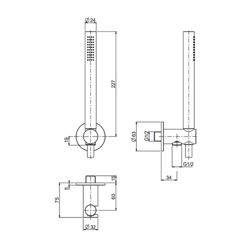 Душевой гарнитур QuadroDesign 1366AS настенный сталь - фото 2