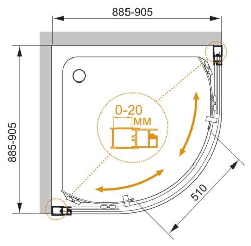 Душевой уголок Cezares MOMENTO MOMENTO-R-2-90-C-Cr 90х90 стекло прозрачное профиль хром глянцевый без поддона - фото 4