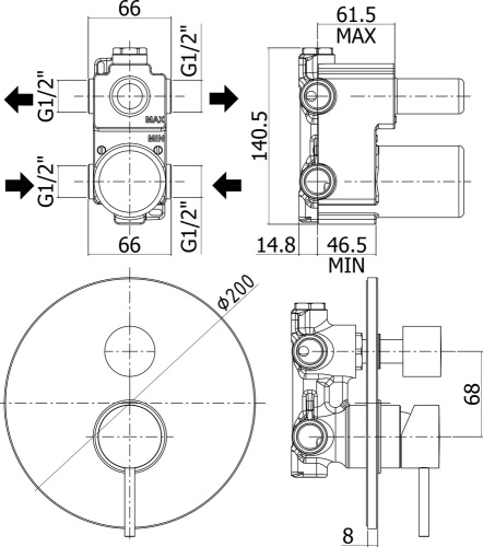 Смеситель для душа Paffoni Light LIG018NO встраиваемый в стену черный - фото 2