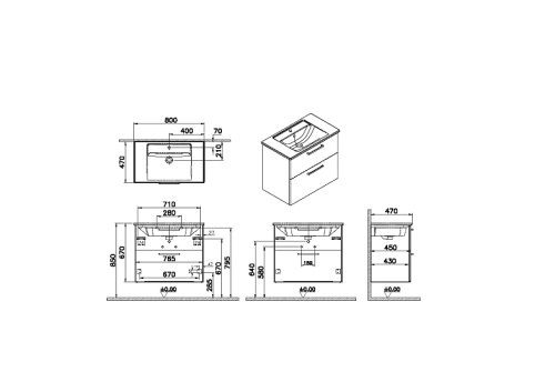 Тумба с раковиной Vitra Root 68288 80х47х67 подвесная цвет коричневый - фото 2