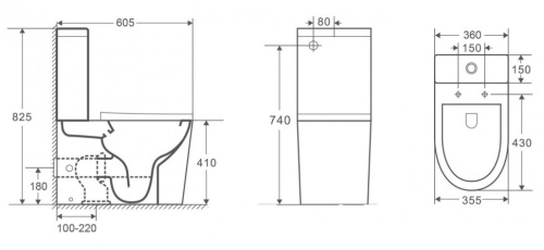 Унитаз напольный с бачком CeramaLux 2179MB черный матовый с сиденьем микролифт безободковый каскадный смыв - фото 2