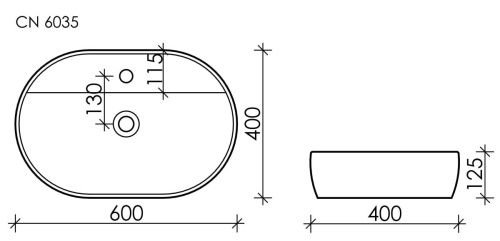 Раковина из сантехнического фарфора Ceramica Nova ELEMENT CN6035 60х40 накладная цвет белый 1 отверстие под смеситель - фото 2