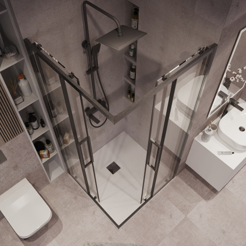 Душевой уголок Grossman Cosmo 300.K33.02.1010.42.00 100х100 стекло прозрачное профиль графит матовый без поддона - фото 3