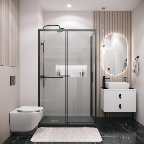 Душевая перегородка Grossman Style 200.K33.05.70.21.02 70х195 стекло текстурное профиль черный матовый - фото 4