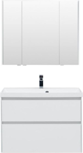 Комплект мебели: тумба с раковиной + зеркало-шкаф Aquanet Гласс 00240467 90x45x141 напольный/подвесной цвет белый - фото 3
