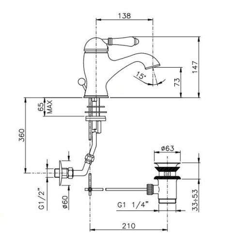 Смеситель Nicolazzi Petit Mont Blanc 3402BZ76 на раковину бронза - фото 2