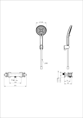 Смеситель для душа Wonzon & Woghand WW-B2048-A-MB настенный черный с термостатом - фото 2